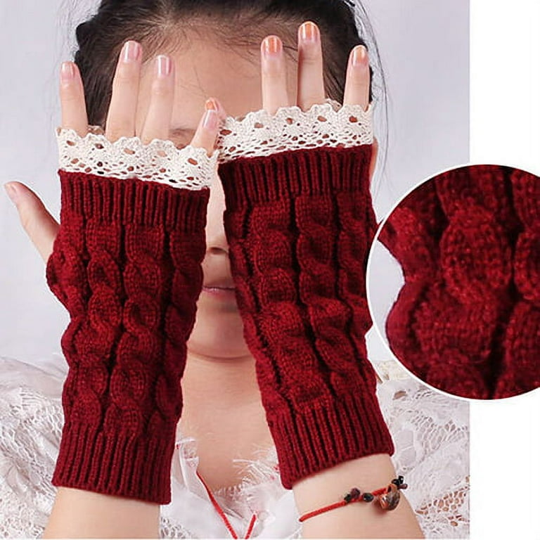 Knitted Wrist Gloves New Fingerless Elastic Writing Gloves Open Finger  Sleeve Rhomb Pattern False Sleeve Gloves Autumn Winter - AliExpress