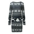 thumbnail image 5 of Women Christmas Outfit Women's Festive Holiday Printed Mini Dress with Long Sleeve Round Neck Above Knee Casual Fit White S, 5 of 6
