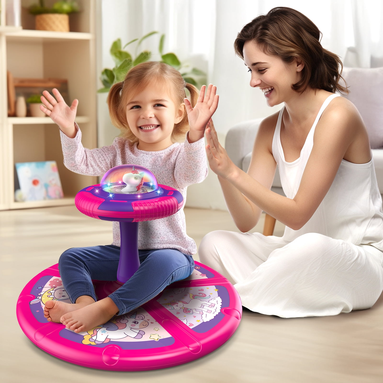 Hot Bee Unicorn LED Sit and Spin Toy for Toddlers 1-3 with Music, 360° Spinning Fun for Girls Christmas Birthday Gifts, Light up Twister Toy for Kids 18 Months+