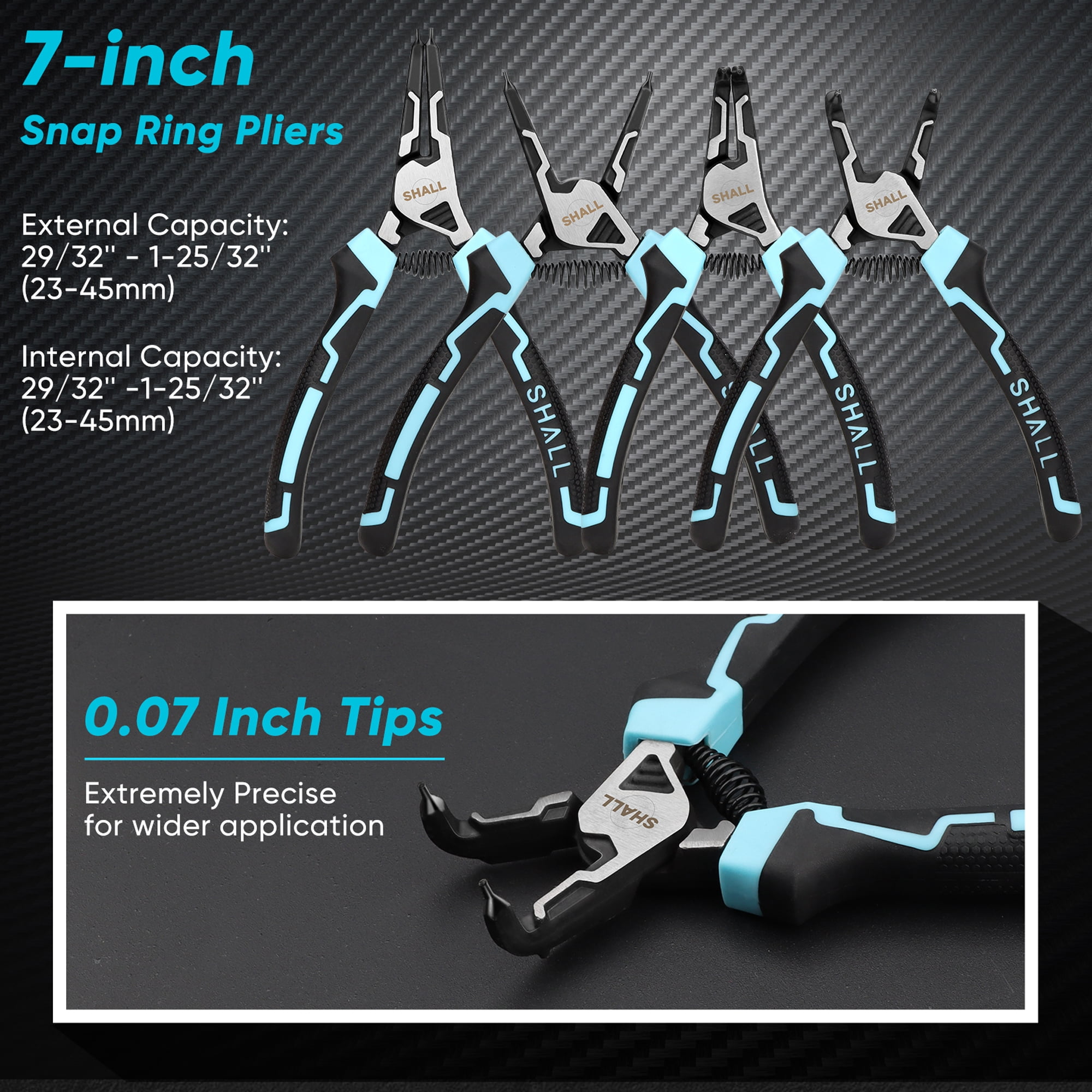 SHALL 4-Piece Snap Ring Pliers Set - Internal/External Circlip Pliers With Case