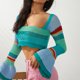 thumbnail image 4 of SAYOO Tops Cortos de Punto para Mujer, Camisa de Patchwork de Punto de Ganchillo de Manga Larga Acampanada con Cordón en la Espalda Streetwear SAYOO  casual, 4 of 8