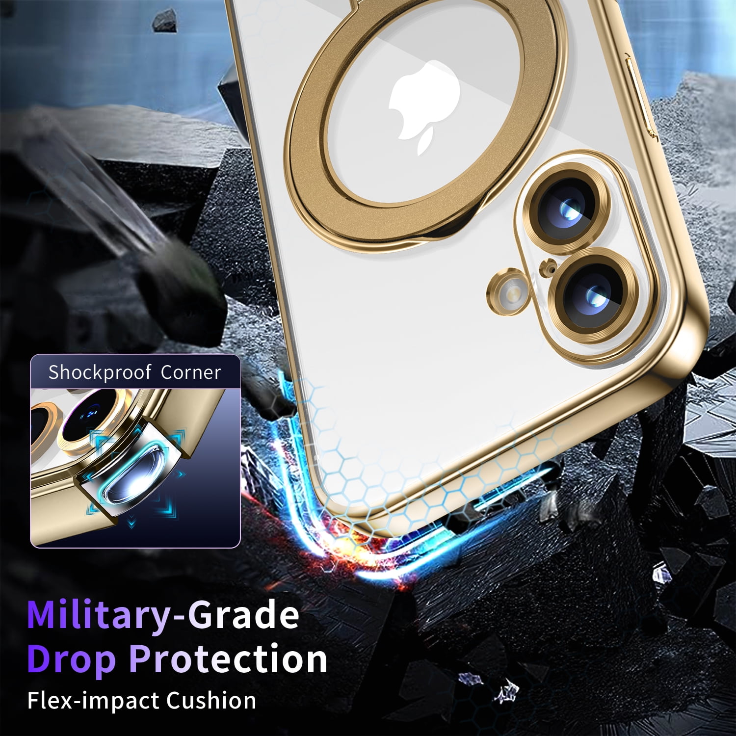 JETeacka Magnetic for iPhone 16 Case with Invisible Kickstand, MagSafe Compatible, Camera Protection, Shockproof Not Yellowing Slim Soft Cover, Gold