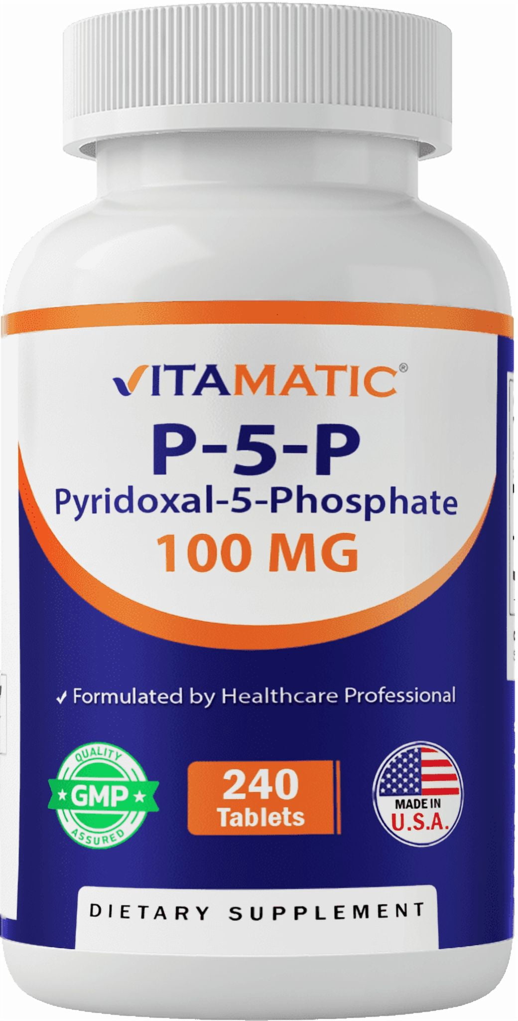 (2 pack) Vitamatic P5P 100 mg (Pyridoxal-5-Phosphate) – Active Form of Vitamin B6 – Energy & Nervous System Support – Non-GMO, Gluten-Free – 240 Tablets