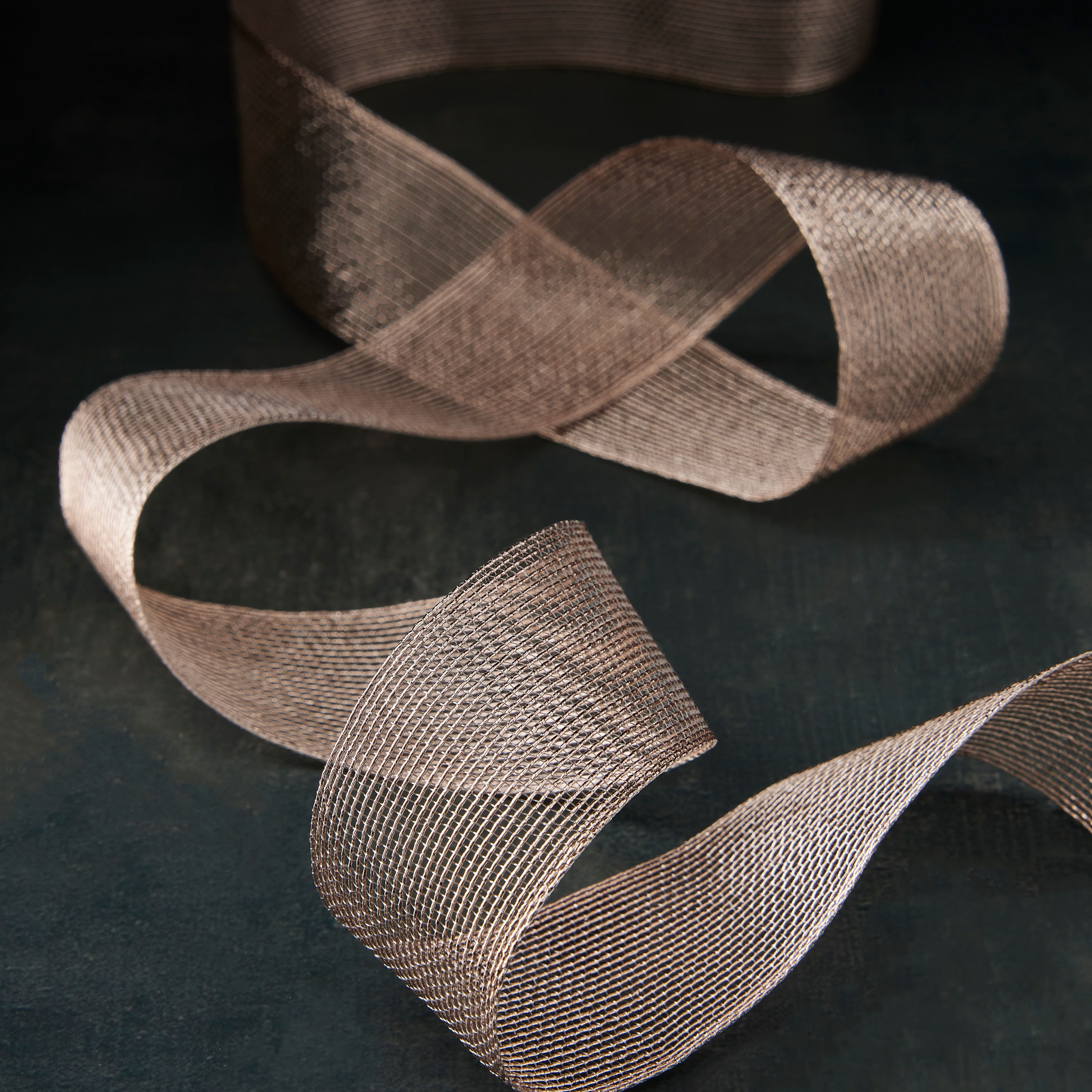 1.5" x 3yd. Champagne Gold Metallic Mesh Ribbon by Celebrate It – Non-Wire Woven Edge - Ideal for Floral Decor & Gift Wrapping - 12 Pack