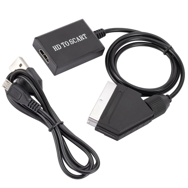 HDMI a SCART Converter 1080P Video Audio Adaptador Cables Interconexiones para grabadoras de video DVD HD TV STB Sky Crt TV con cable de alimentación SM SunniMix Convertidor de HDMI a euroconector