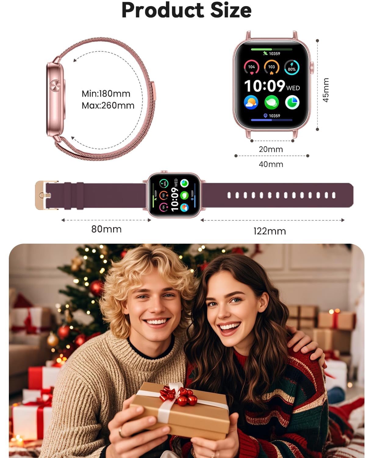 Smart Watches for Women,1.83" HD Fitness Tracker with 2 Bands,Answer/Make Calls Smart Watch,Sleep/Step Tracking,100+ Sport Modes,Smartwatch Android/iPhone Compatible Gift ( Pink)