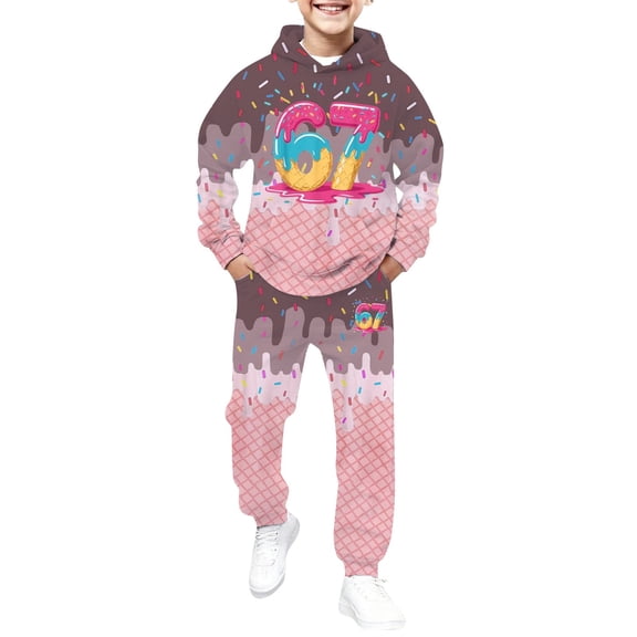 XAOFW Kids 6 7 Outfits Boys Ice Cream Number Print Sweatsuit 2Pcs Clothing Cute Preppy Ice Cream Themed Baseball Long Sleeve Hoodie Pants Soft Breathable Party Night Sets