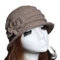 thumbnail image 2 of harmtty Warm Flower Decor Wide Brim Round Dome Woolen Hat Middle Aged Ladies Elegant Bucket Hat Light Tan, 2 of 8
