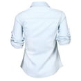 thumbnail image 5 of Qmyliery Women Retro Blue Denim Shirts Adjustable Long Sleeve Stand-up Collar Single-breasted Blouse Autumn Spring Fashion Slim Tops, 5 of 8