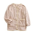thumbnail image 2 of Women's Flannel Loungewear Fuzzy Fleece Pajama Tops Button down Sleepwear Long Sleeve Warm Winter Coat with Pockets New Women Comfy Sleepwear Beige XL, 2 of 3