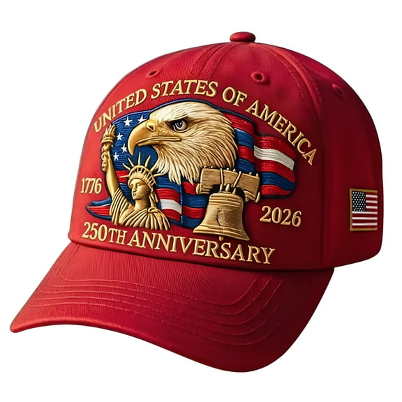 TELOLY United States 250th Anniversary Hat, Adjustable Anniversary Patriotic Baseball Cap Retro Casual Outdoor Cap (Red)