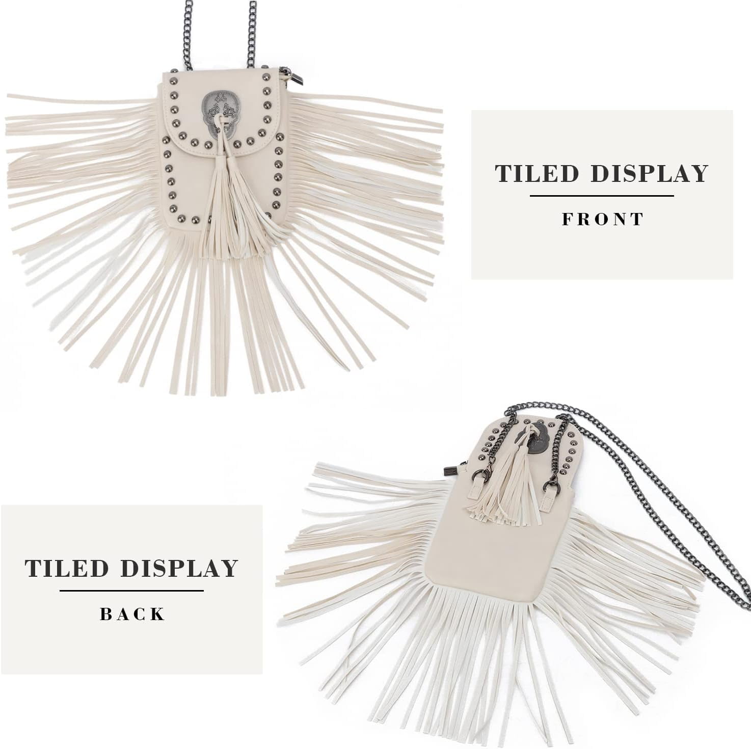 Leather Skull Fringe Purses for Women Black Tassel Shoulder Crossbody Bag Unique Gothic Punk Satchel Handbag