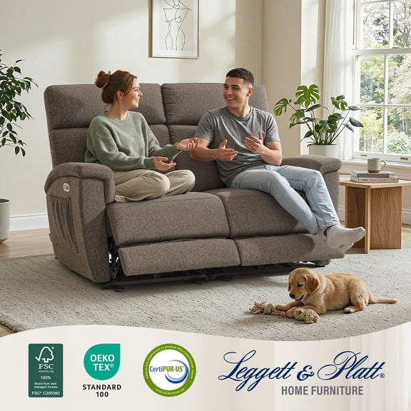 MCombo 60.2" Power Loveseat Recliner Sofa with Massage and Dual Heating, Adjustable Headrest, USB & Type C Port for Living Room, Fabric(Mocha)