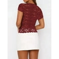 thumbnail image 3 of Women'S Lace Short Sleeve Shirt Low Cut Y2K Slim Fit Top Going Out Club Concert Clothes Wine Red XL, 3 of 5