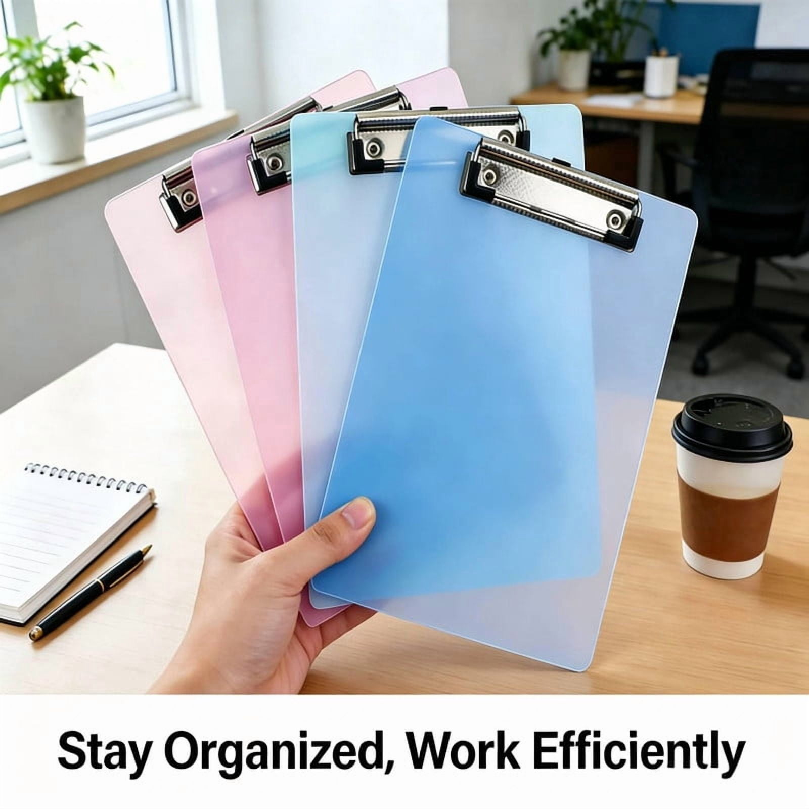 Hakimiyad 4-Pack Colorful Plastic Clipboards, Letter Size (8.5x11 inch), Lightweight & Sturdy Clip Boards for School, Office, Home, Nursing - Assorted Colors (Blue, Green, Purple, Pink)