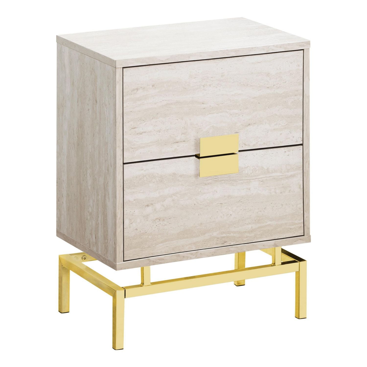 Monarch Specialties Accent Table, Side, End, Nightstand, Lamp, Storage Drawer, Living Room, Bedroom, Beige Marble Look Laminate, Gold Metal, Contemporary, Modern
