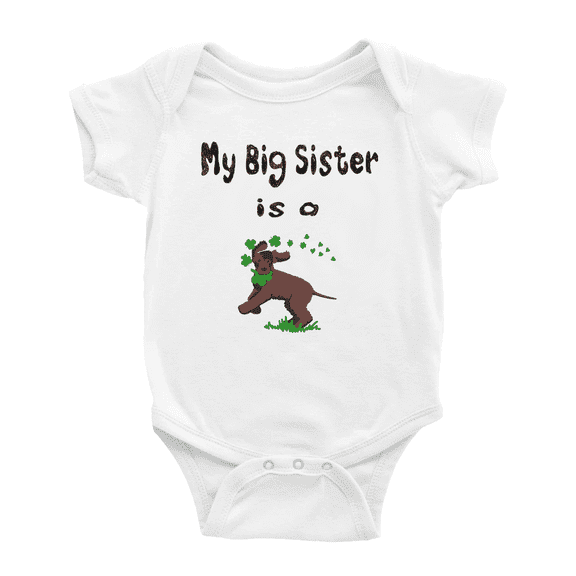 My Big Sister Is A Irish Water Spaniel Dog Cute Baby Clothing Bodysuits Boy Girl Unisex