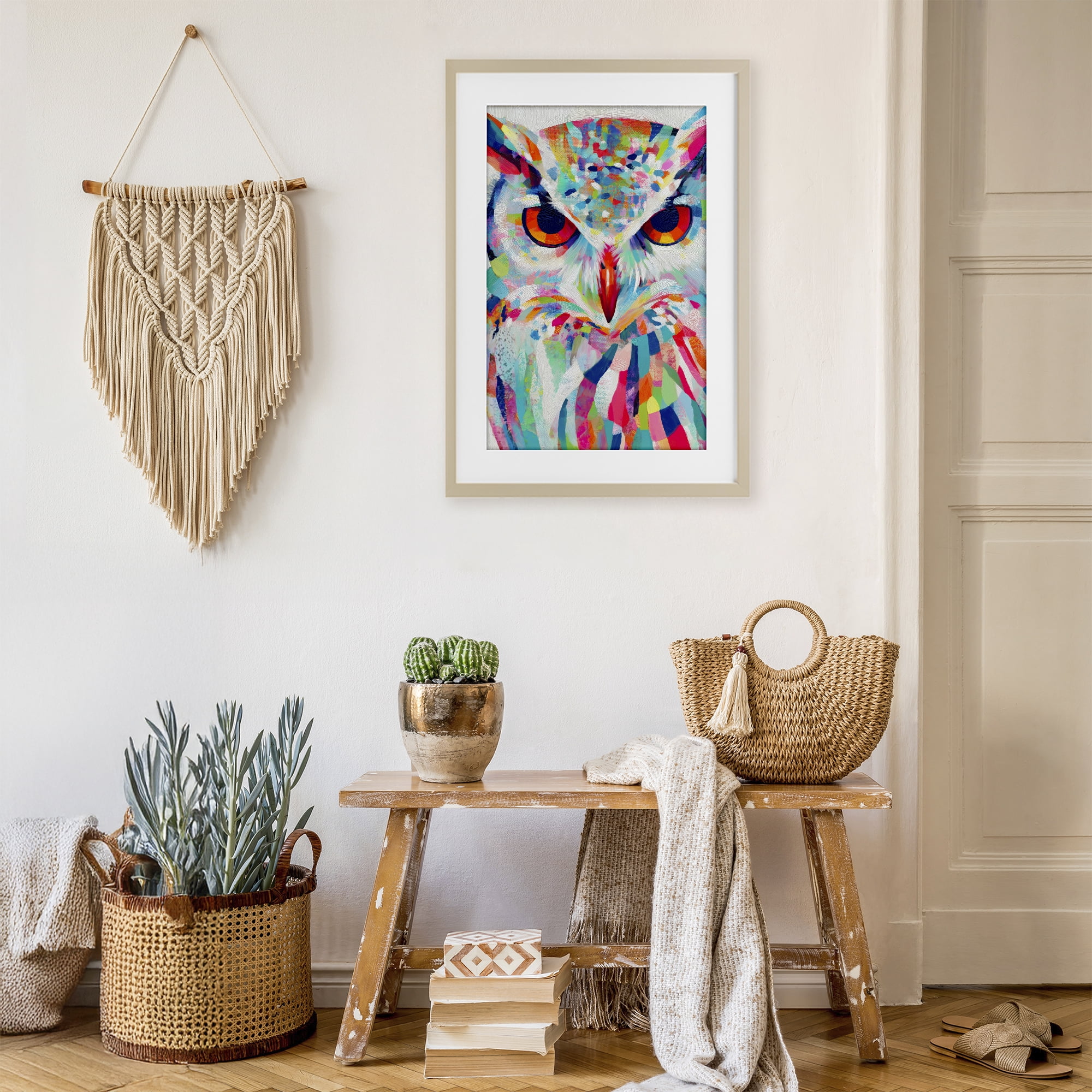 Stupell Industries Expressive Owl Gaze Birch Framed Print Under Glass, design by Chromatic Storm Studio