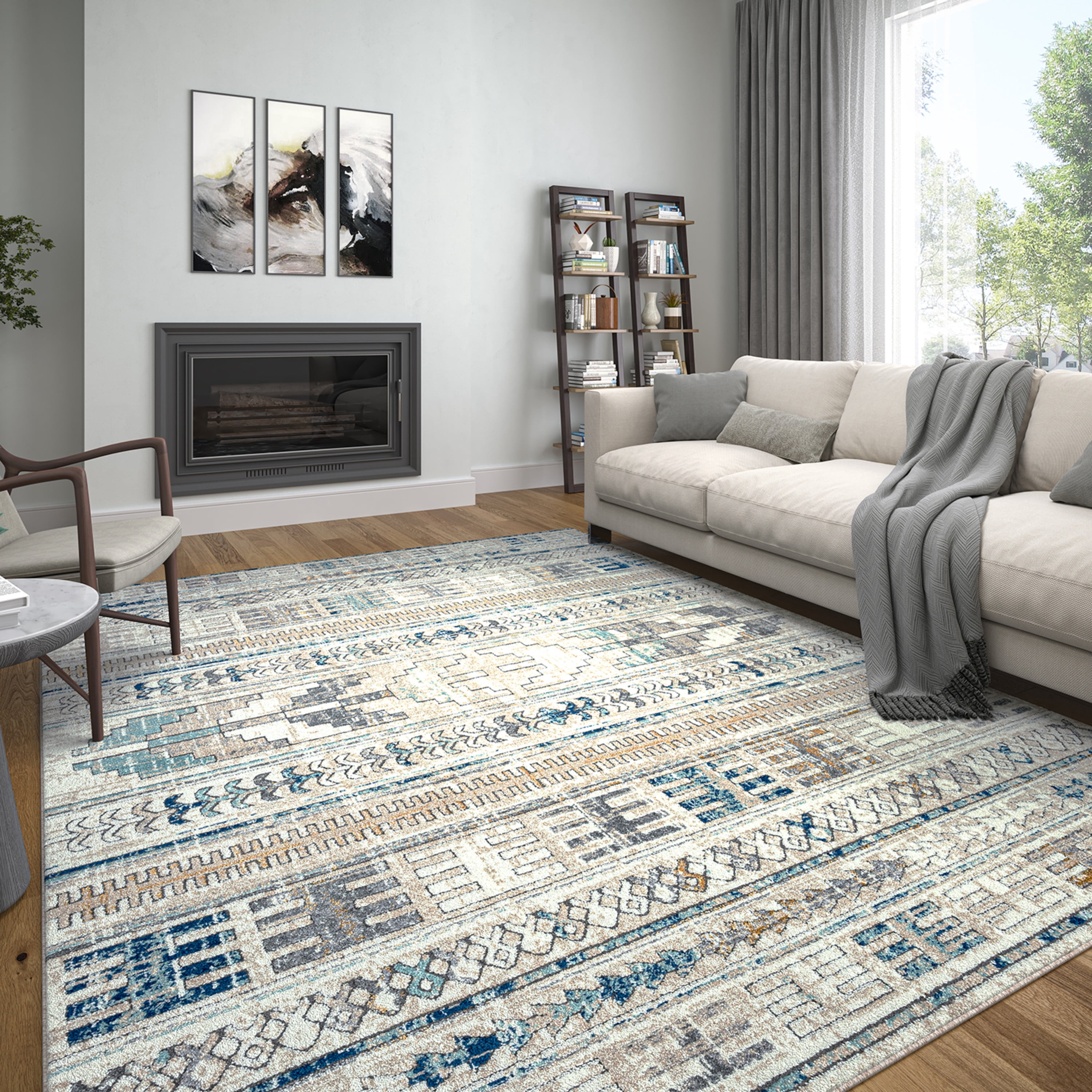 Contemporary 5x8 Area Rug (5'3'' x 7'3'') Tribal Multi-Color Living Room Easy to Clean