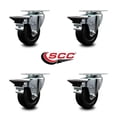 thumbnail image 2 of 3.5 Inch Soft Rubber Wheel Swivel Top Plate Caster Set Posi Brake Service Caster, 2 of 2