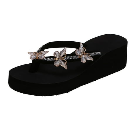 

Sandals Women Comfortable Wedge Fashion Summer Flip Flops Casual Rhinestone Butterfly Sandals Womens Shoes Slip On Casual