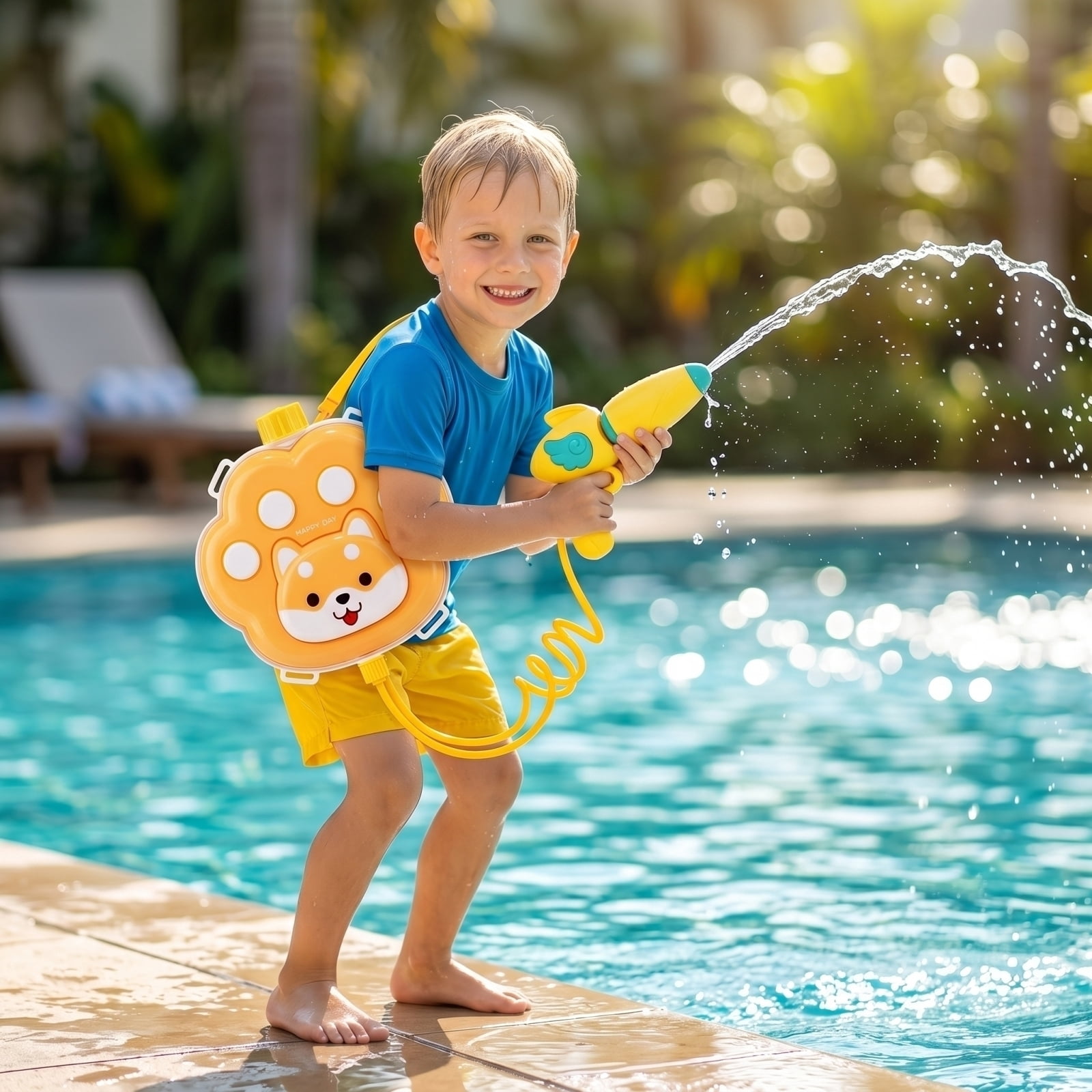 Kid-Friendly Bear Backpack Water Gun Toy for Outdoor Play - Reusable Spray Fun with Hands-Free Design for 3-8 Year Olds, Summer Beach Pool Party Splash Game, Plastic Kids Water Toy