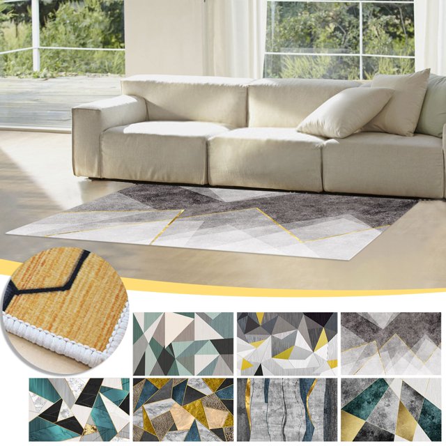 Modern Geometric Area Rug - Soft Washable Carpet with Non-Slip Backing for Living Room, Bedroom, and High-Traffic Areas