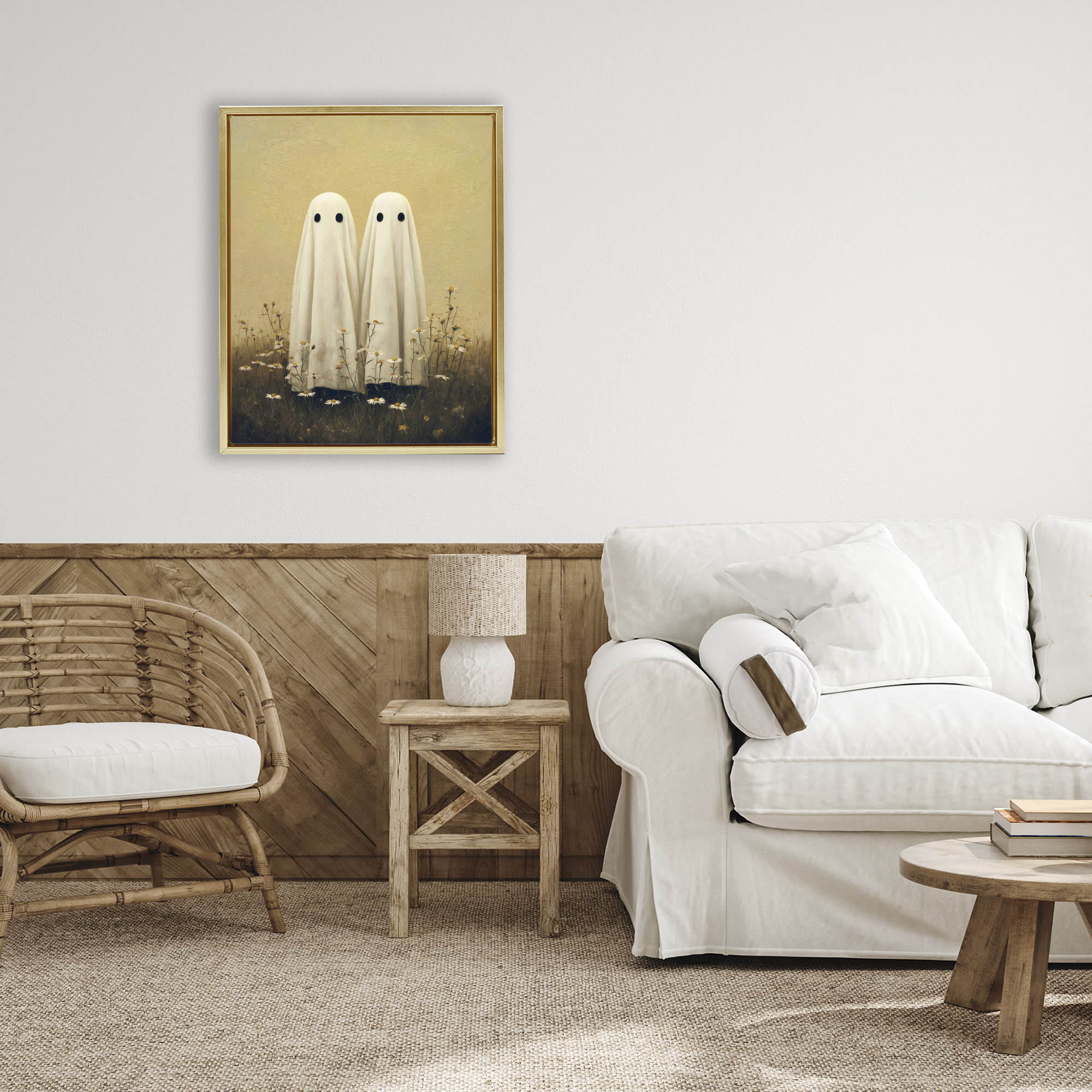 Daisy Ghost Couple Gold Framed Floater Canvas Wall Art, design by Arlington Prints