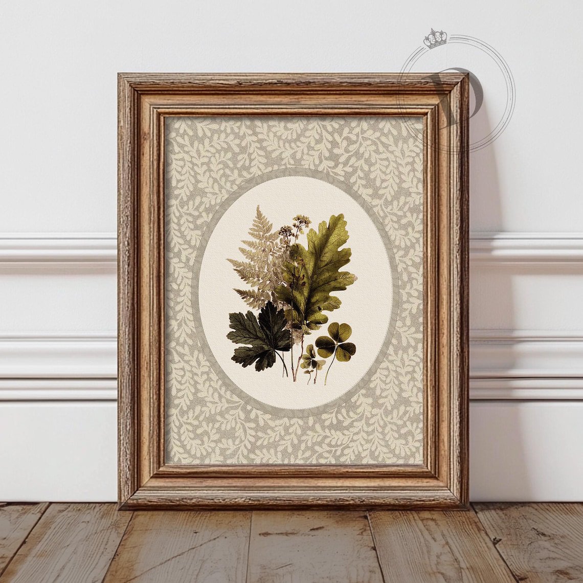Fern Botanical Oval Wall Art Antique Woodland Herbarium Print Cottagecore Office Decor
