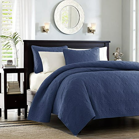 Madison Park Quebec Dusty Pale Navy 3 Piece Quilted King Coverlet