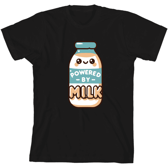 "Powered By Milk" Youth Black Crew Neck Short Sleeve Tee-Medium