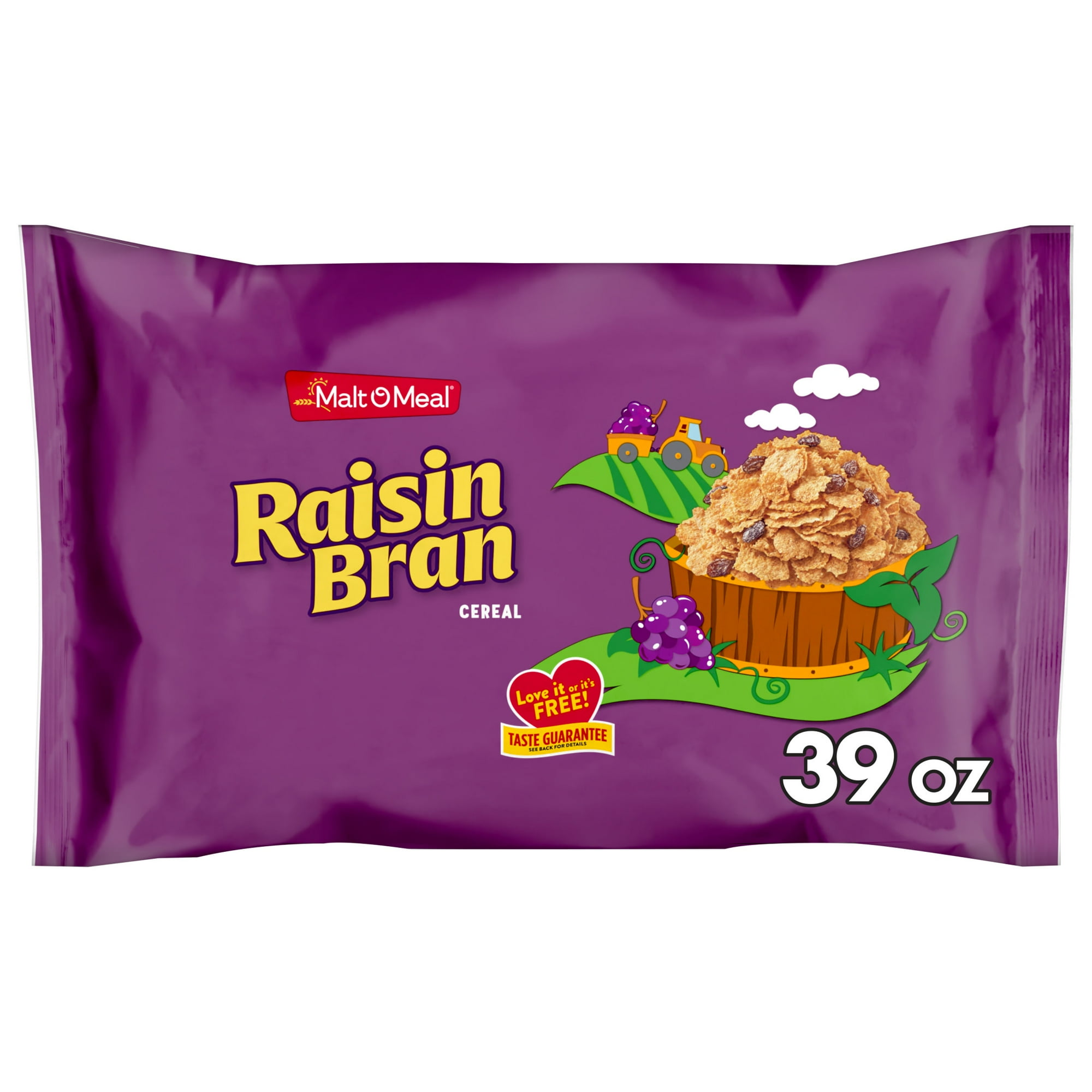 Malt-O-Meal Raisin Bran Cereal, Family Size Breakfast Cereal, 39 oz Resealable Bag