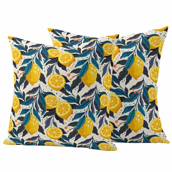 2 Pack Outdoor Waterproof Throw Pillow Covers,Summer Watercolor Lemon Decorative Square Pillow Case Patio Pillowcases for Chair Couch Sofa 16x16in