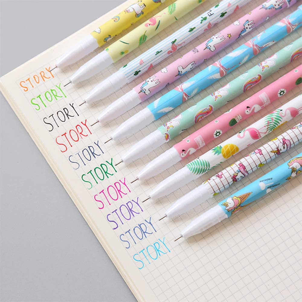 SPECOOL 10Pcs Unicorn Pens with Pencil Case School Gift for Girls Age 6 7 8  9 10 11 12 Years Old, Cute Flamingo Pens Set Ballpoint Writing Smooth Kids