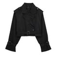 thumbnail image 5 of Womens Cropped Jacket Long Sleeve Belted Trench Coat Double Regular Fit Solid Fall Outerwear, 5 of 5