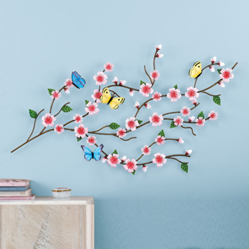 Cherry Blossom & Butterflies Asian Home 3D Sculpted Metal Wall Art