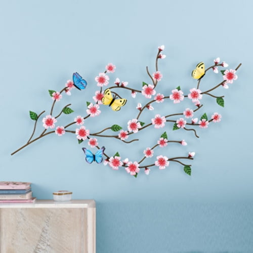 Cherry Blossom & Butterflies Asian Home 3D Sculpted Metal Wall Art