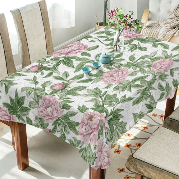 WOBOGO Pink Peonies Pattern Square Tablecloth 54×54in Polyester Fabric Tablecloth Washable Dust Resistant Wrinkle Resistant