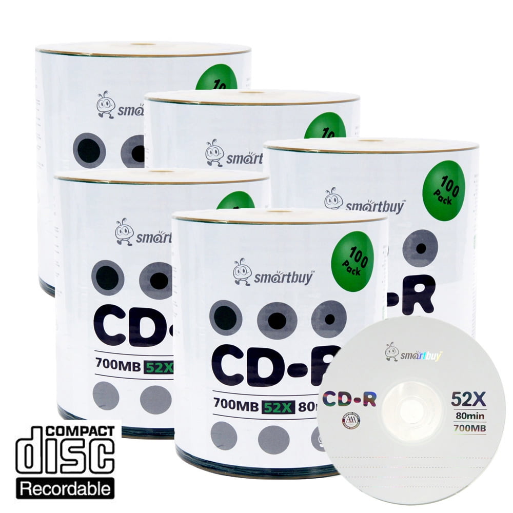 Walmart Cd Computer 500 Pack Smartbuy 52X CD-R 700MB 80Min Logo (Non-Printable) Data Blank ...