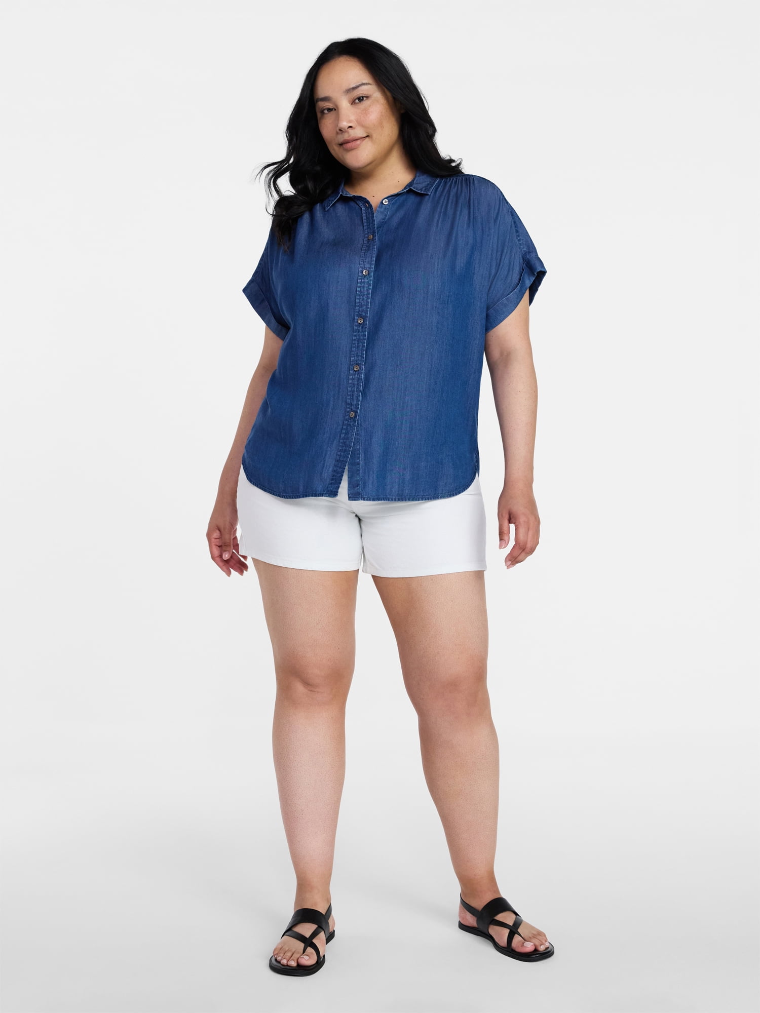 Time and Tru Women's High-Rise Denim Shorts, 5" Inseam, Sizes 0-22