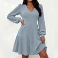 thumbnail image 2 of Lmueinov Women's Sweater Dress V-Neck Long Sleeve Ribbed Knit Mini Dress Flowy Tunic Short Dress Casual Fall Winter Swing Dress Daily Dating Outfits, 2 of 7