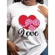 thumbnail image 1 of Women'S Valentine'S Day Casual Crew Neck T-Shirt, Love Heart Print, Polyester Knit Fabric with Animal Pattern, Medium Stretch, All Seasons Top Tee For Adult, Men, Women, Teen, Teenager, Adolescent, Y, 1 of 5