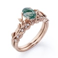 thumbnail image 4 of JeenMata Art Deco Filigree Milgrain - 1.5 Carat Egg Cut Genuine Dendritic Moss Green Agate and Moissanite - Beautiful Leaf Bridal Ring Set - 18K Rose Gold Plating over Silver, 4 of 6