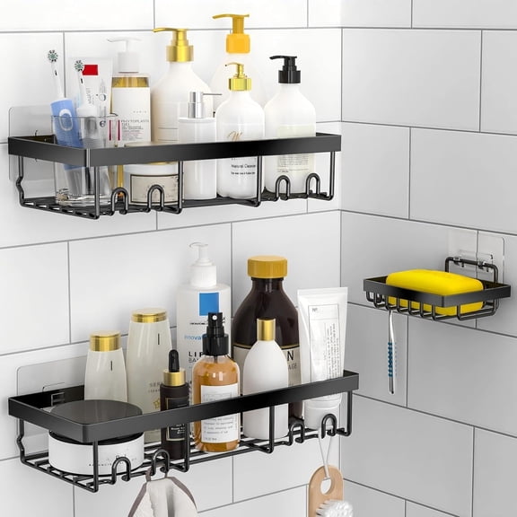 ANHXN  Shower Caddy Basket Shelf with Soap Holder, No Drilling Traceless Adhesive Shower Wall Shelves, Rustproof Bathroom Shower Storage Organizer