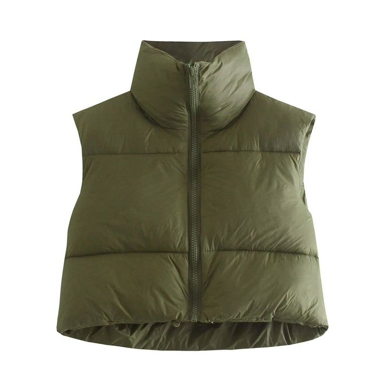 Women's Winter Warm Crop Vest Zipper Up Lightweight Sleeveless Waistcoat  High Neck Puffer Cropped Padded Jacket