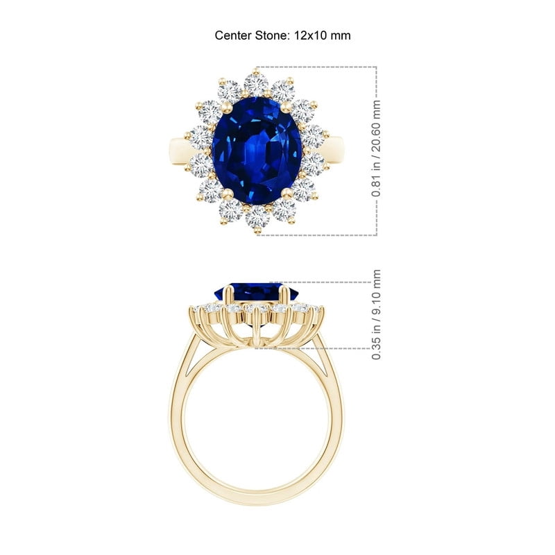 Zuwelria 5.95 Ctw Stunning Oval Shape Blue Sapphire Gemstone Diamond Engagement Ring for her, Promise Rings for Her in Solid 18K Yellow Gold Plated Silver Size 6