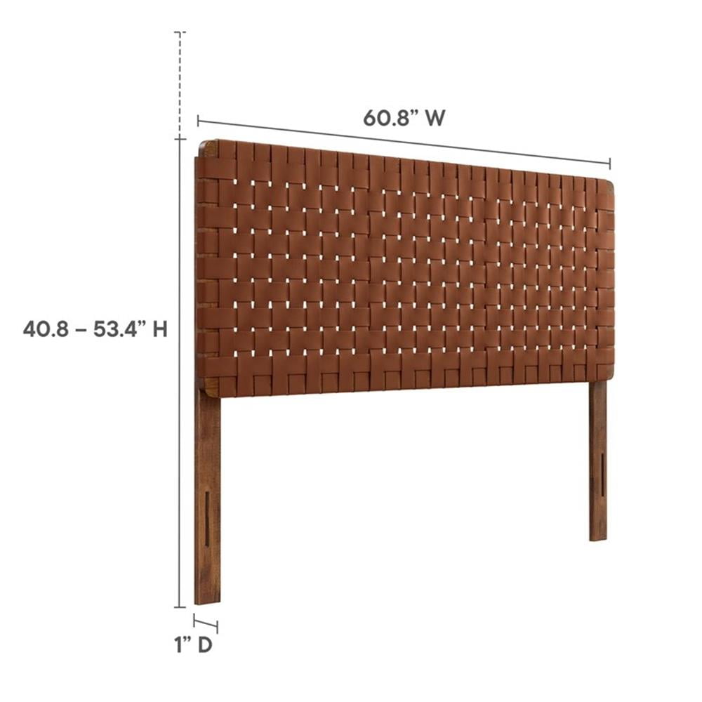 Maklaine Weave Vegan Leather Queen Headboard in Walnut Brown