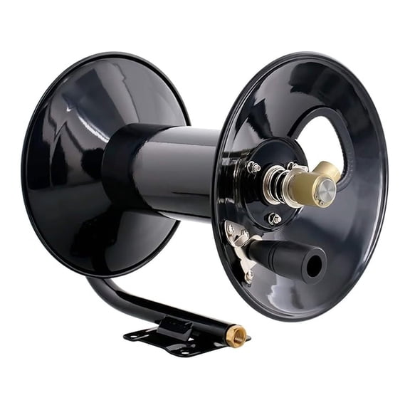 Pressure Washer Hose Reel 4000 PSI 100ft - Black Powder Coated Steel - 3/8" FNPT Swivel - Cart Mount - Durable & Corrosion Resistant