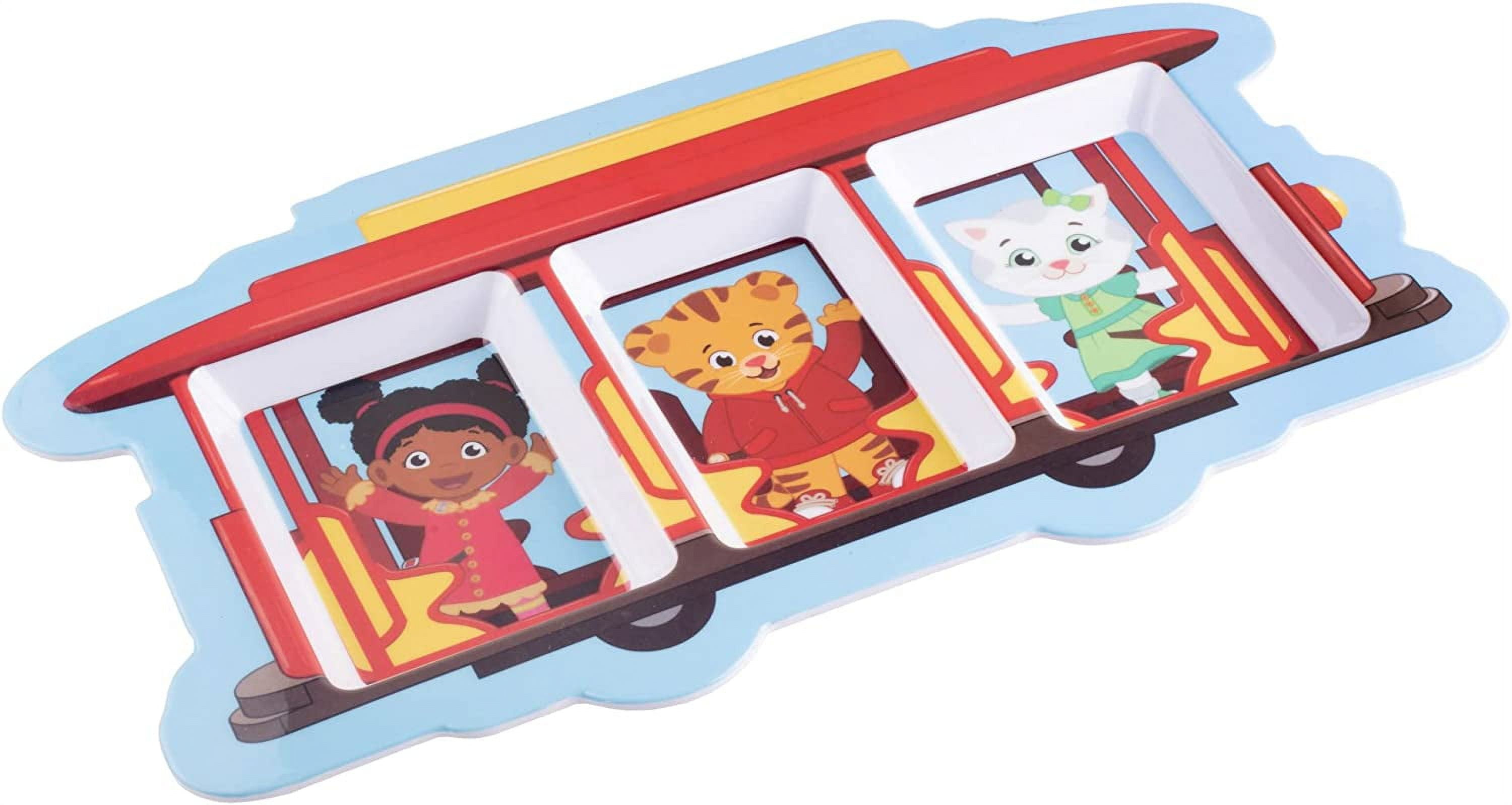 Daniel Tiger 5 PC Mealtime Feeding Set for Kids and Toddlers - Includes Plate, Bowl, Cup, Fork and Spoon Utensil Flatware - Durable, Dishwasher Safe