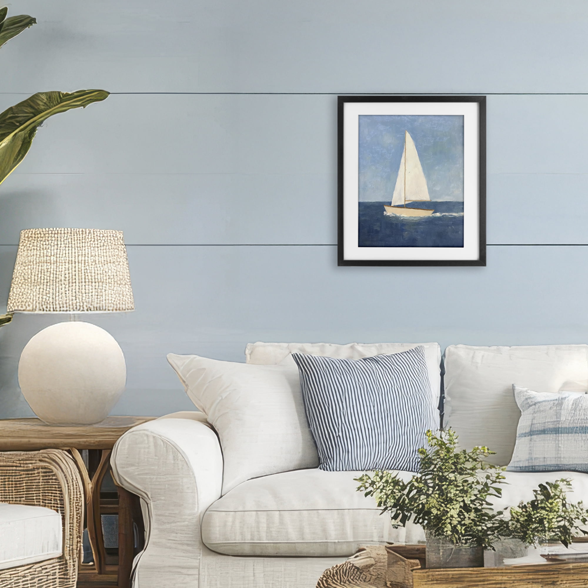 Stupell Industries Deep Blue Sail at Sea Black Framed Print Under Glass, design by Creative Studio